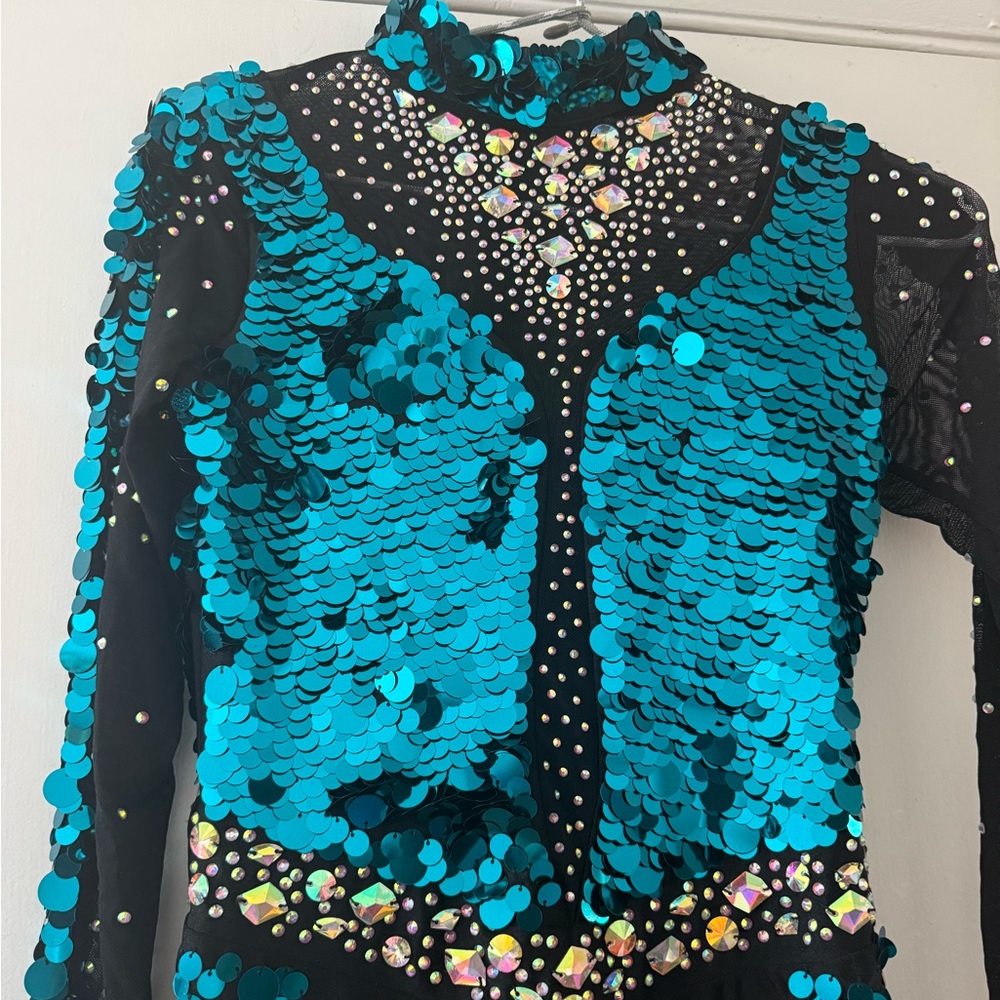 Glamour Black Jumpsuit with Teal Sequin Accents